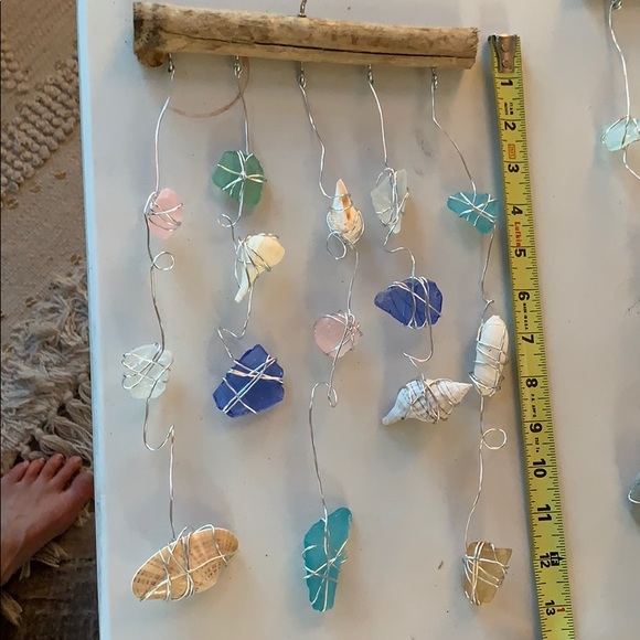 Beach sea glass seashells suncatcher wind chime #3 aqua amber pink blue clear - Picture 15 of 16